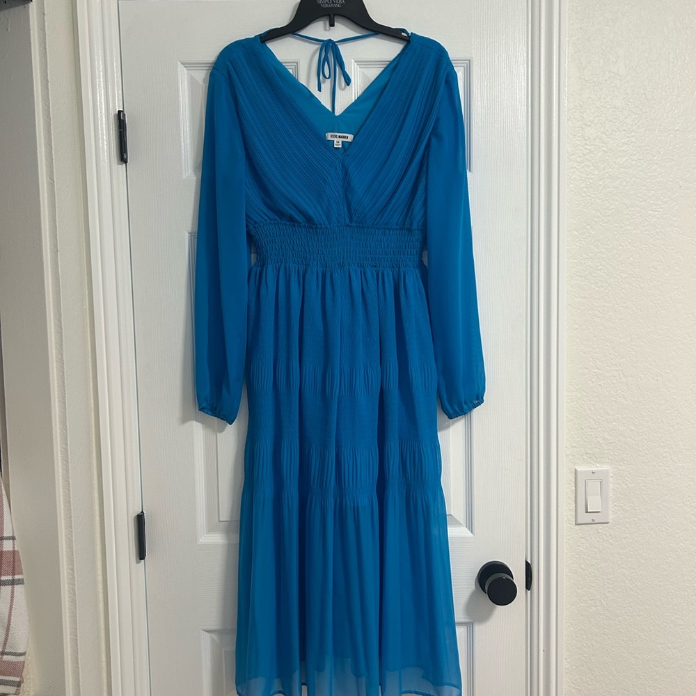 Steve Madden Blue Long Sleeve V-Neck Dress for Weddings